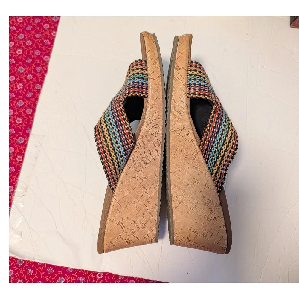 Skechers Luxe Foam Multicolor Woven Wedge Sandals US 10 Y2K Platform Slide 38554